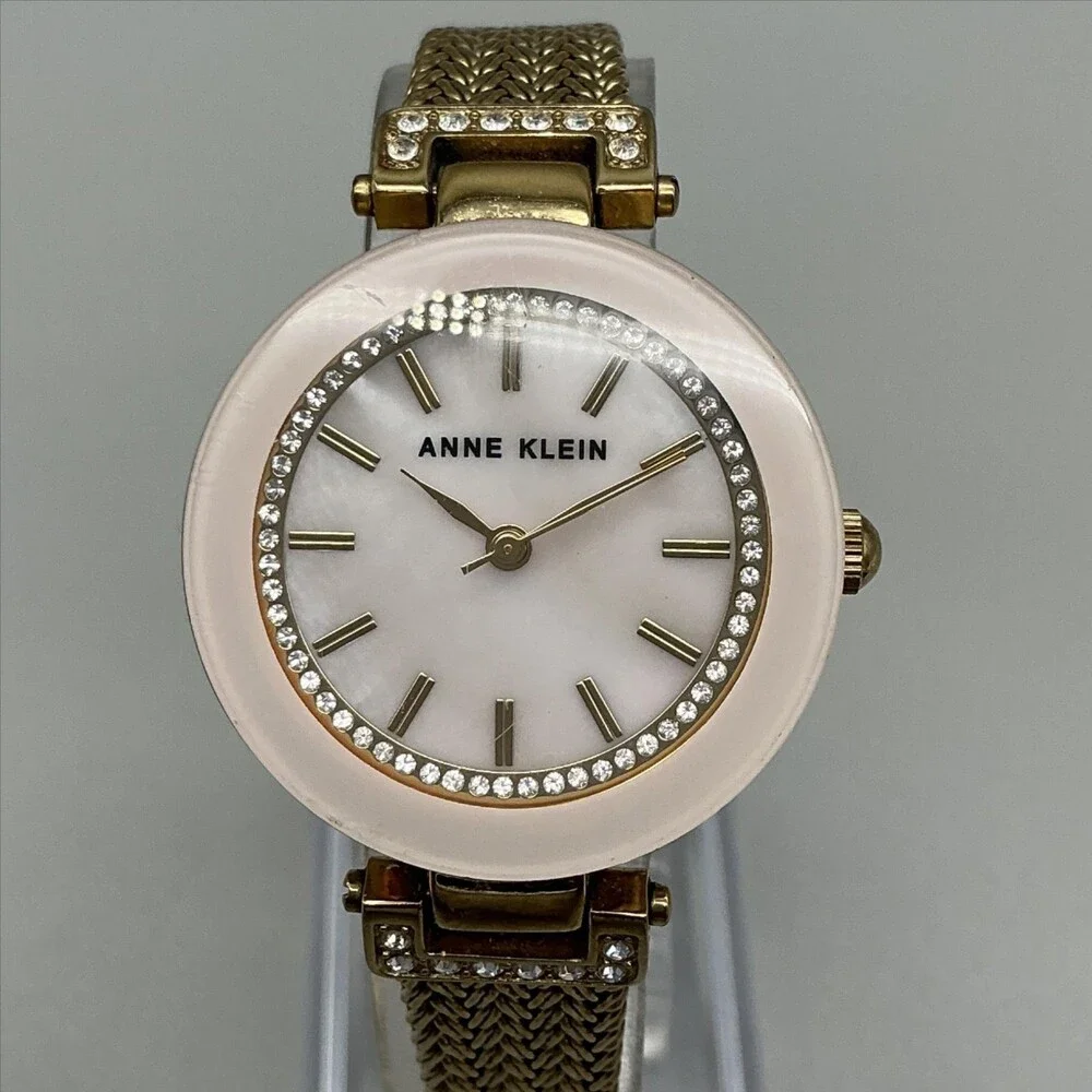 Anne Klein AK/1906 Womens Watch 30mm White Dial Gold Tone Mesh New Battery 7.5